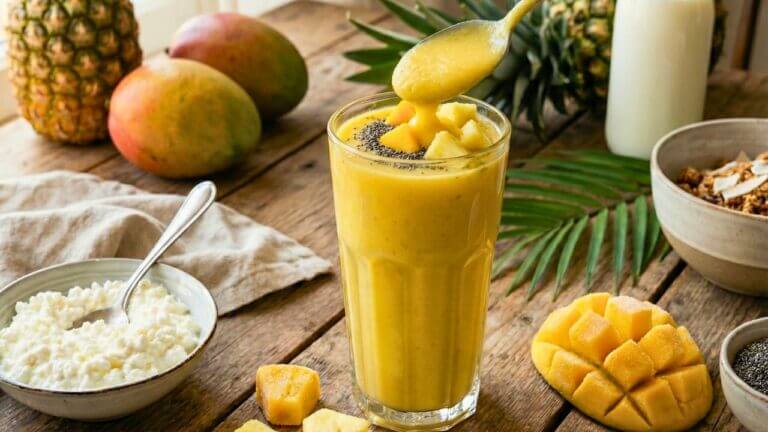 7 Protein-Packed Cottage Cheese Smoothies & Drinks That Actually Fuel You (and Taste Amazing!) 3 7 Protein-Packed Cottage Cheese Smoothies & Drinks That Actually Fuel You (and Taste Amazing!) - Mango Pineapple Smoothie with Cottage Cheese 2