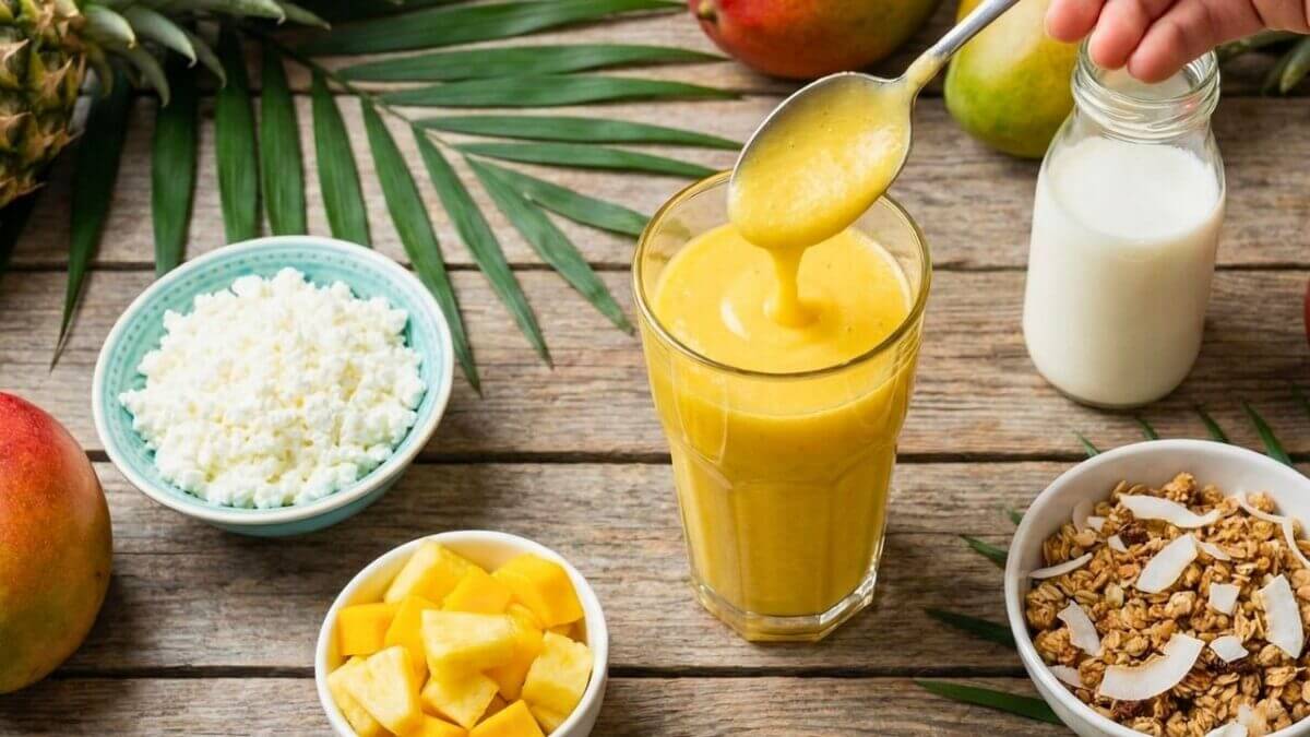 Creamy Mango & Pineapple Smoothie with Cottage Cheese 3 Creamy Mango & Pineapple Smoothie with Cottage Cheese - Mango Pineapple Smoothie with Cottage Cheese scaled